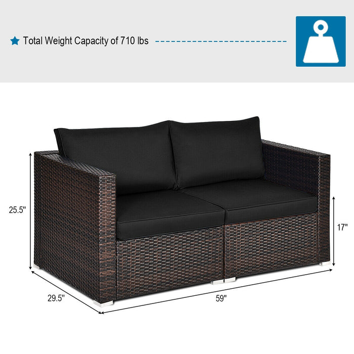 2PCS Patio Rattan Sectional Conversation Sofa Set-Black