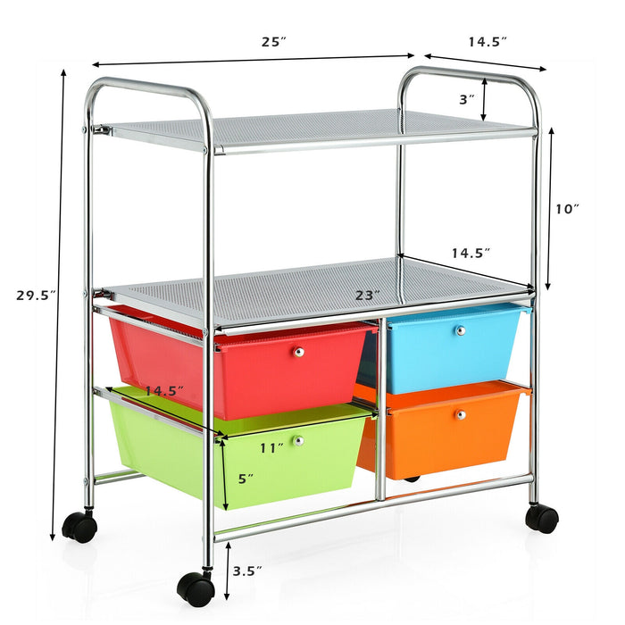 4 Drawers Shelves Rolling Storage Cart Rack-Multicolor