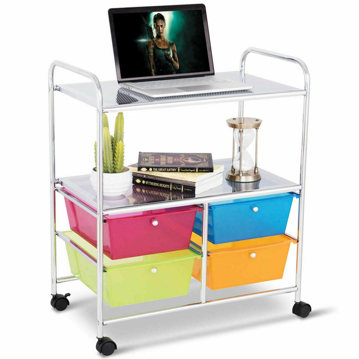 Mobile 4 Drawers Shelves Rolling Storage Cart Rack-Transparent Multicolor