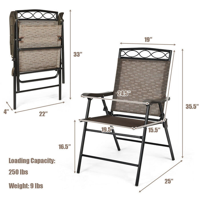 Set of 2 Patio Folding Chairs Sling Portable Dining Chair Set with Armrest