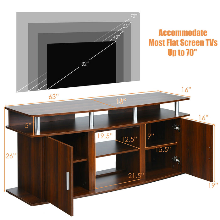 63 Inch TV Entertainment Console Center with 2 Cabinets-Walnut