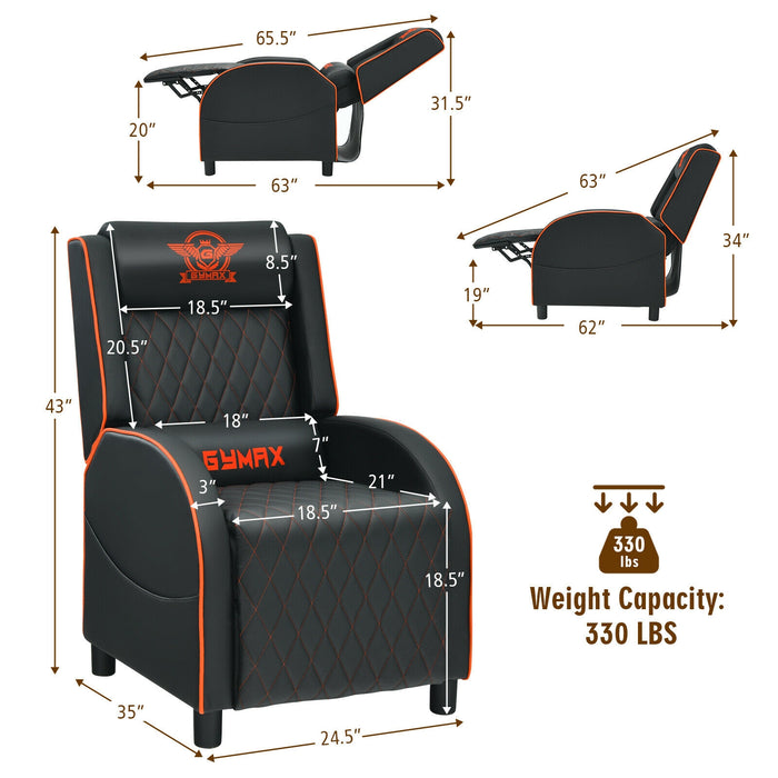 Massage Gaming Recliner Chair with Headrest and Adjustable Backrest for Home Theater-Orange