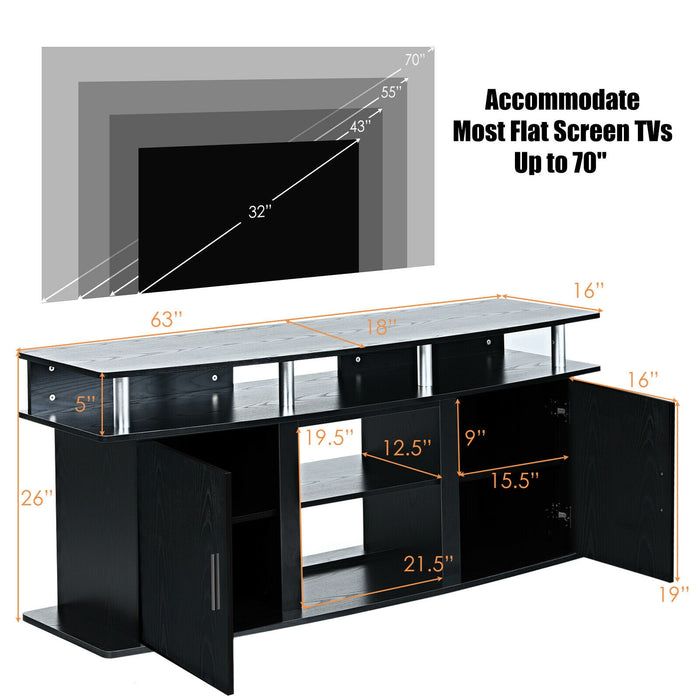 63 Inch TV Entertainment Console Center with 2 Cabinets-Black