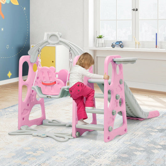 3 in 1 Toddler Climber and Swing Set Slide Playset-Pink