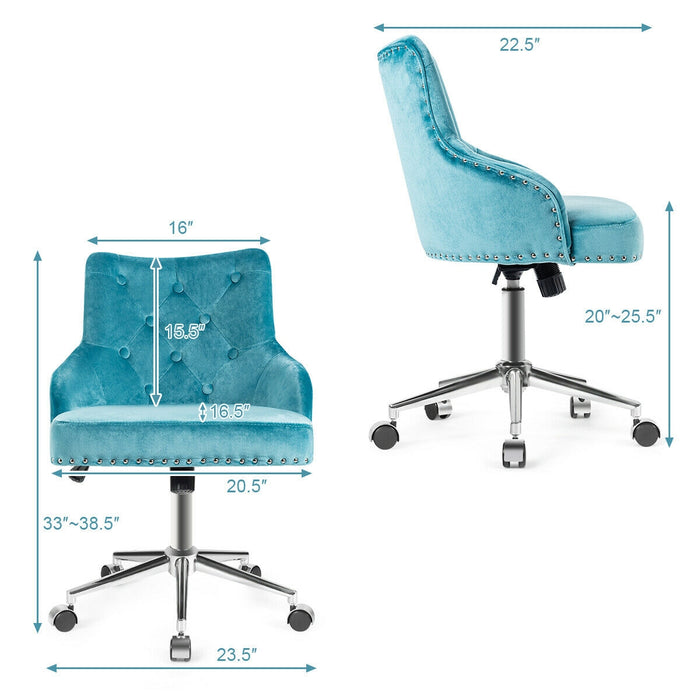 Tufted Upholstered Swivel Computer Desk Chair with Nailed Tri-Turquoise