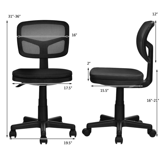 Armless Computer Chair Height-Adjustable with Breathable Mesh for Home Office-Black