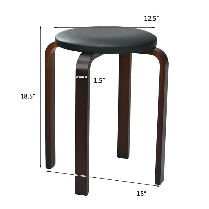 Set of 4 Bentwood Round Stool Stackable Dining Chairs with Padded Seat-Black