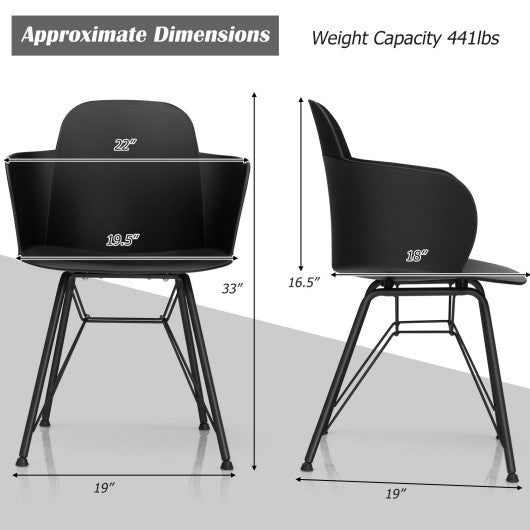 Set of 2 Metal Frame Modern Petal-Shape Plastic Dining Chairs-Black