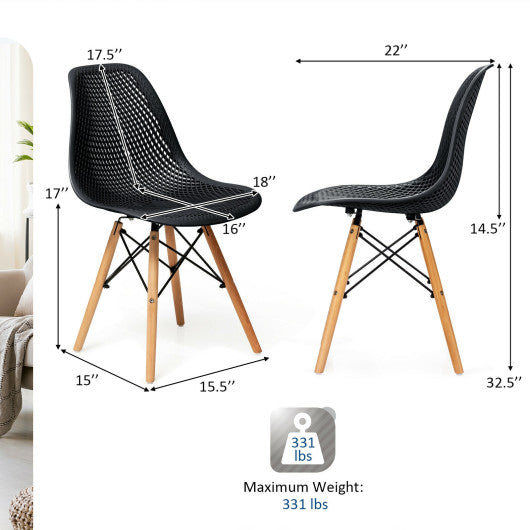 4 Pieces Modern Plastic Hollow Chair Set with Wood Leg-Black