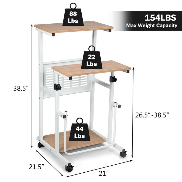 Height Adjustable Mobile Computer Stand-Up Desk with 2 Modes