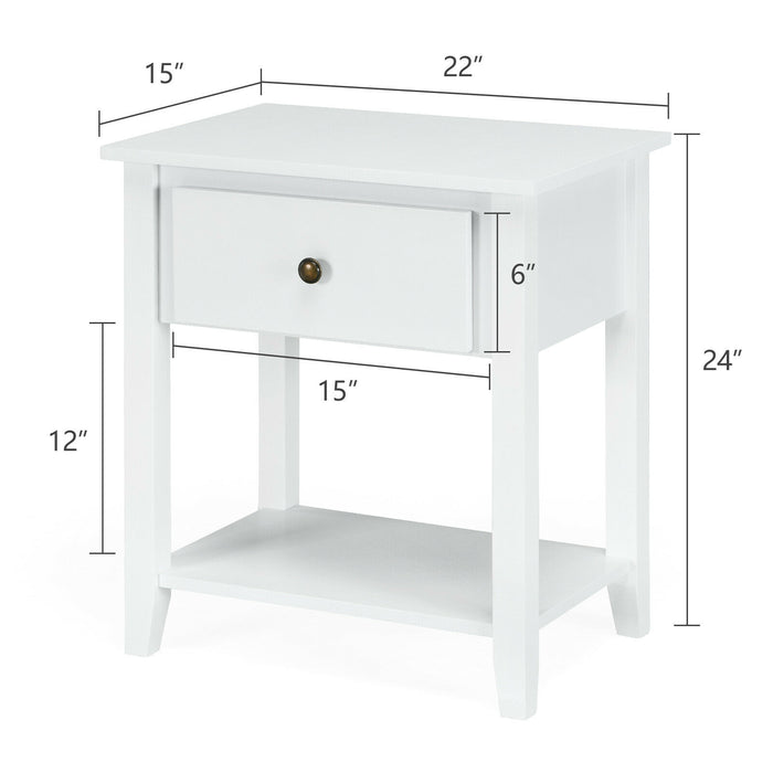 Nightstand with Drawer and Storage Shelf for Bedroom Living Room-Wine