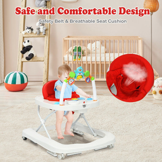 2-in-1 Foldable Baby Walker with Adjustable Heights-Red