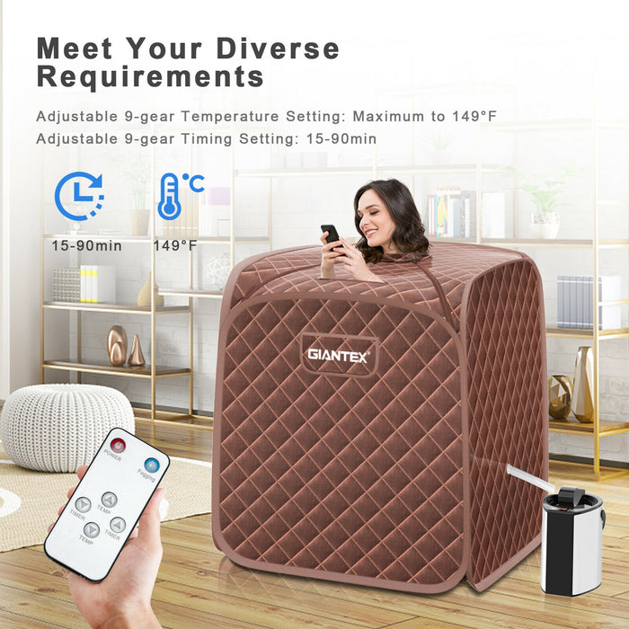 Portable Personal Steam Sauna Spa with Steamer Chair-Coffee