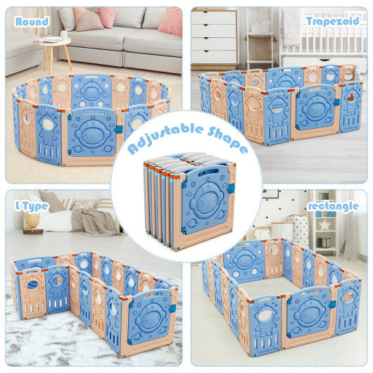 18-Panel Foldable Baby Playpen Kids Activity Center with Lockable Door