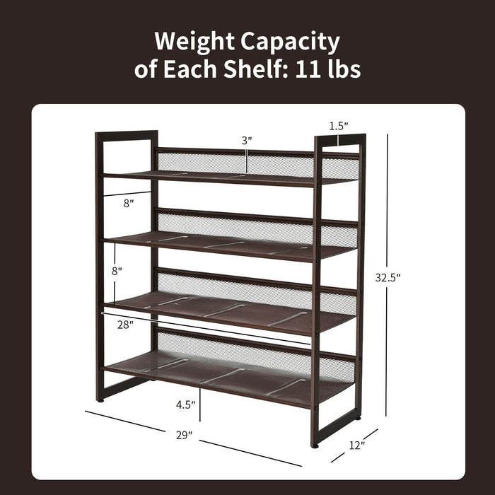 2/3/4 Tiers Flat and Slant Metal Shoe Rack for Entryway Hallway-4-Tier