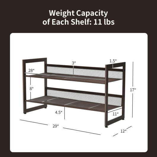 2/3/4 Tiers Flat and Slant Metal Shoe Rack for Entryway Hallway-2-Tier