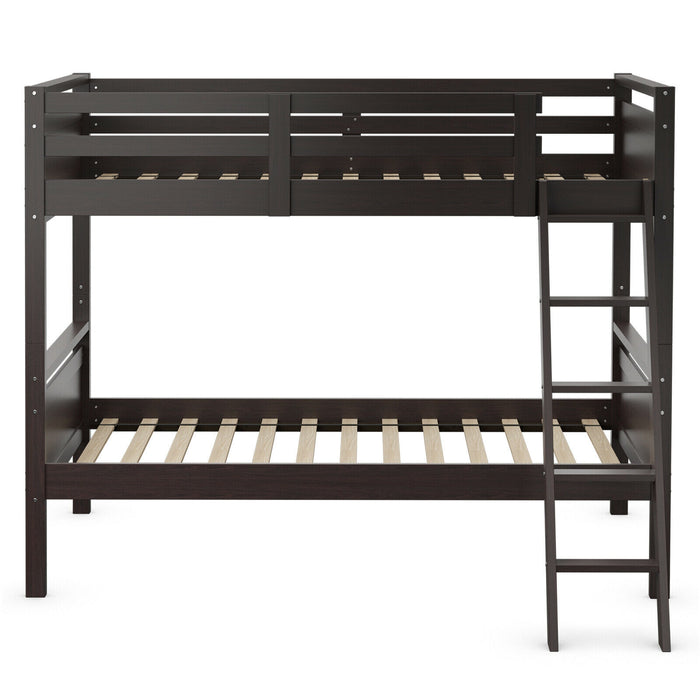 Twin Over Twin Bunk Bed Convertible 2 Individual Beds Wooden-Espresso