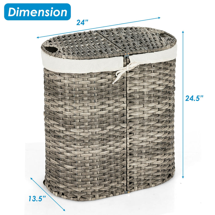 Handwoven Laundry Hamper Basket with 2 Removable Liner Bags-Gray