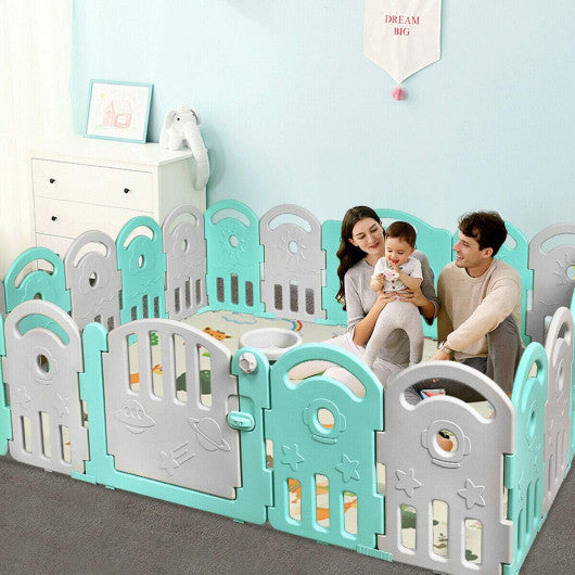 20-Panel Playpen with Music Box and Basketball Hoop-Light Green