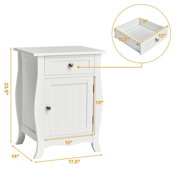 Wooden Accent End Table with Drawer Storage Cabinet Nightstand-White