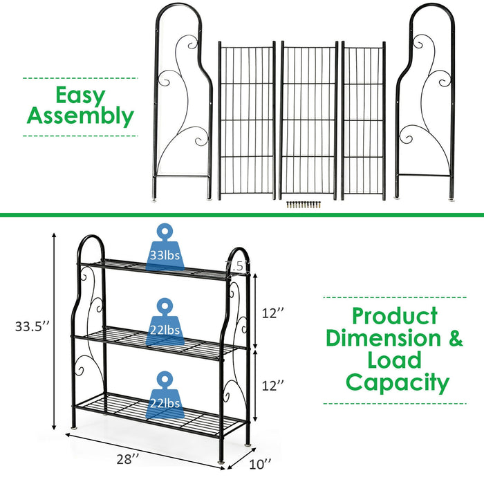 3-Tier Scrollwork Designed Metal Plant Stand-Black