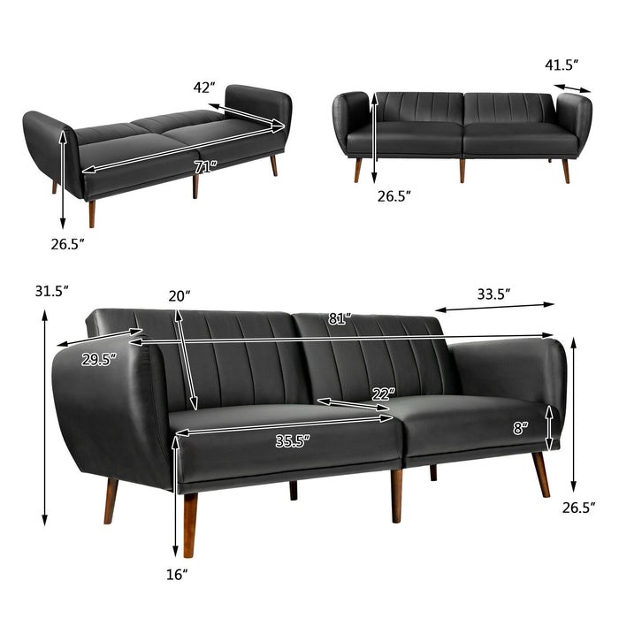 3 Seat Convertible Sofa Bed with Adjustable Backrest for Living Room-Black