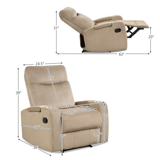 Recliner Chair Single Sofa Lounger with Arm Storage and Cup Holder for Living Room-Brown