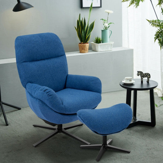 Upholstered Swivel Lounge Chair with Ottoman and Rocking Footstool-Blue