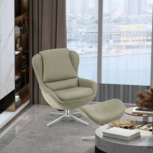 360Â° Â Swivel Leather Lounge Chair with Ottoman and Aluminum Alloy Base-Gray