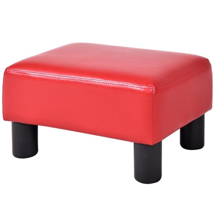 Small PU Leather Rectangular Seat Ottoman Footstool-Red