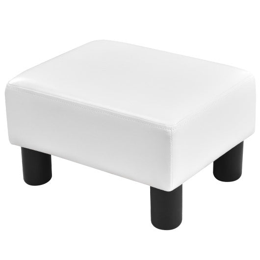 Small PU Leather Rectangular Seat Ottoman Footstool-White