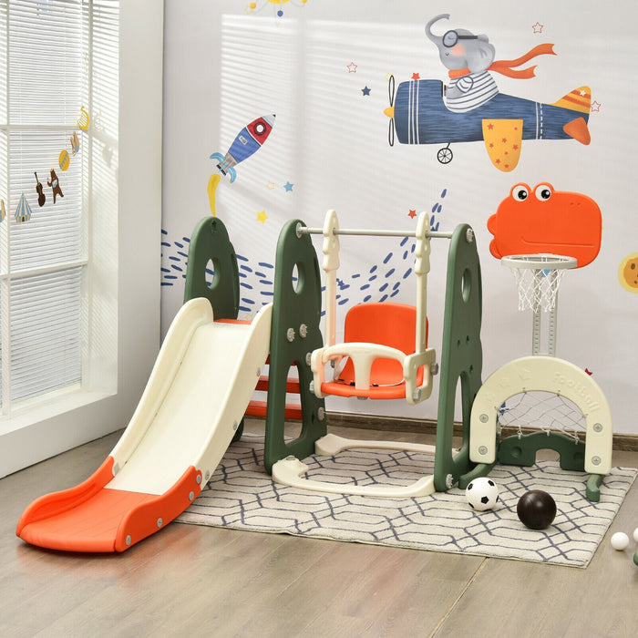 6 in 1 Toddler Slide and Swing Set with Ball Games-Orange