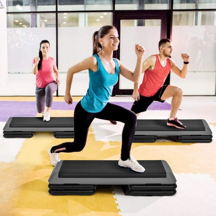 43 Inches Height Adjustable Fitness Aerobic Step with Risers-Gray