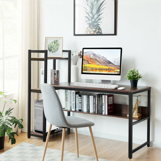 59-Inch Computer Desk Home Office Workstation 4-Tier Storage Shelves-Walnut