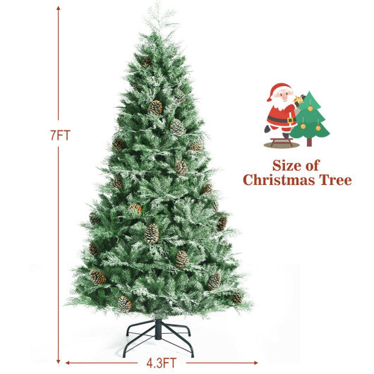 7 Feet Snow Flocked Artificial Christmas Tree with 1139 Glitter PE and PVC Tips