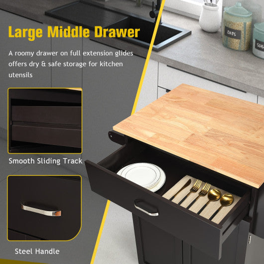 Utility Rolling Storage Cabinet Kitchen Island Cart with Spice Rack-Brown