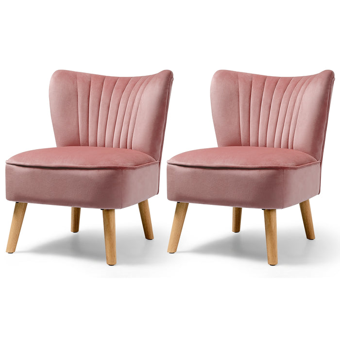 Modern Armless Velvet Accent Chair with Wood Legs-Pink