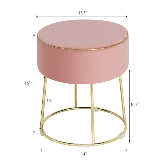 Round Velvet Footrest Stool Ottoman with Non-Slip Foot Pads for Bedside-Pink