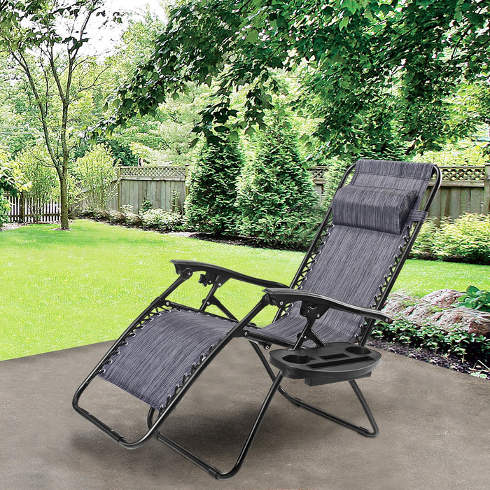 Outdoor Folding Zero Gravity Reclining Lounge Chair with Utility Tray-Gray