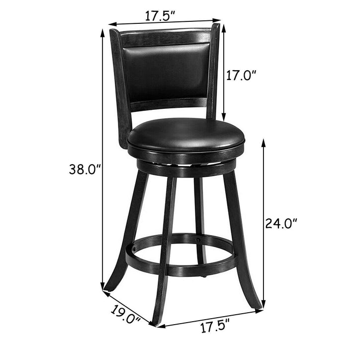 2 Pieces 24 Inches Swivel Counter Stool Dining Chair Upholstered Seat-Black