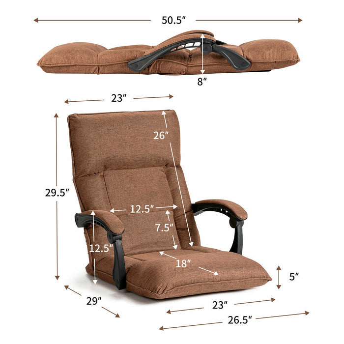 14-Position Adjusting Lazy Sofa Chair with Waist Pillow and Armrests-Coffee