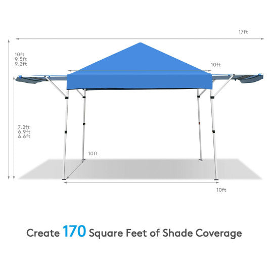 17 Feet x 10 Feet Foldable Pop Up Canopy with Adjustable Instant Sun Shelter-Blue