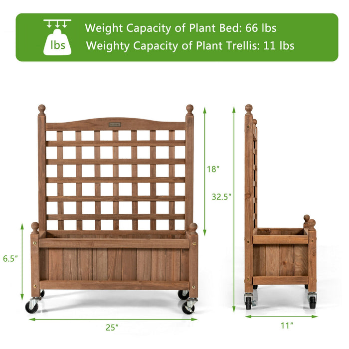 32in Wood Planter Box with Trellis Mobile Raised Bed for Climbing Plant