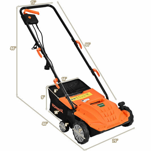 13 Inch 12 Amp Electric Scarifier with Collection Bag and Removable Blades-Orange