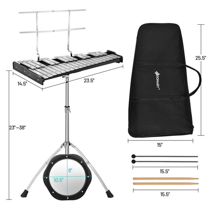 32 Note Glockenspiel Xylophone Percussion Bell Kit with Adjustable Stand