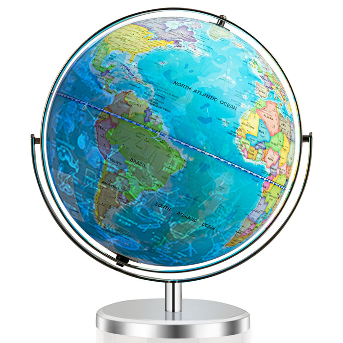 13 Inch Illuminated World Globe 720Â° Rotating Map with LED Light