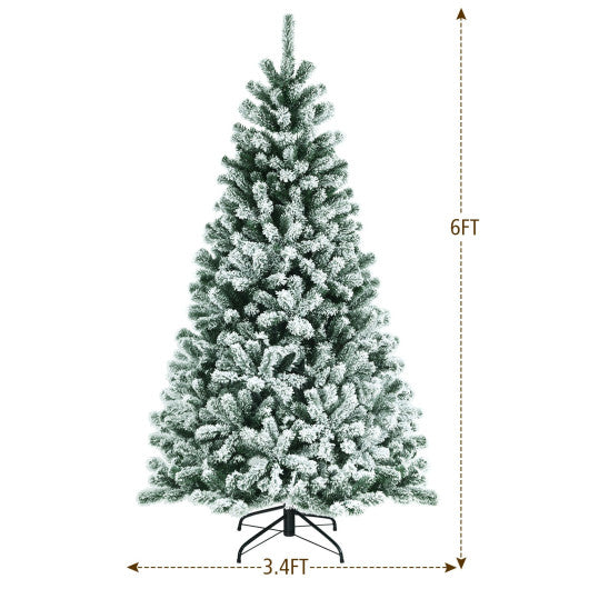 6 Feet Pre-lit Snow Flocked Hinged Christmas Tree with 928 Tips and Metal Stand-6 ft