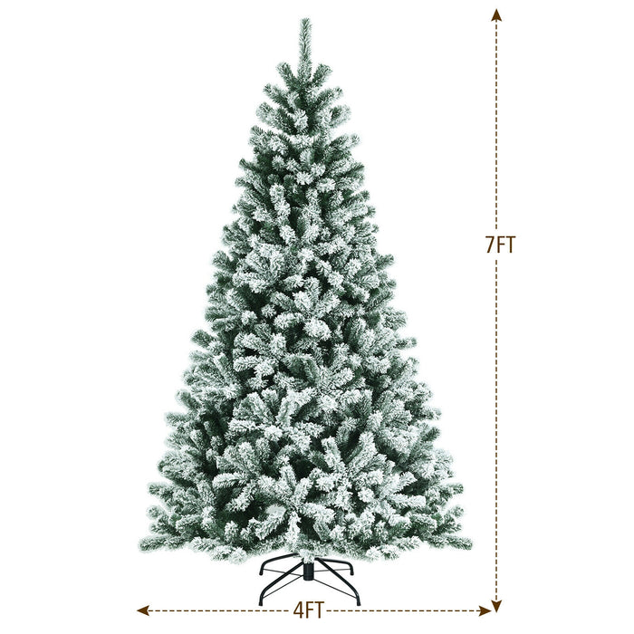 7 Feet Pre-lit Snow Flocked Hinged Christmas Tree with 1116 Tips and Metal Stand-7 ft