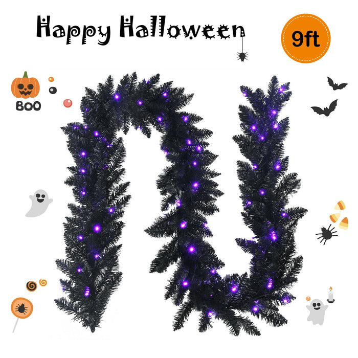 9 Feet Pre-lit Christmas Halloween Garland with 50 Purple LED Lights