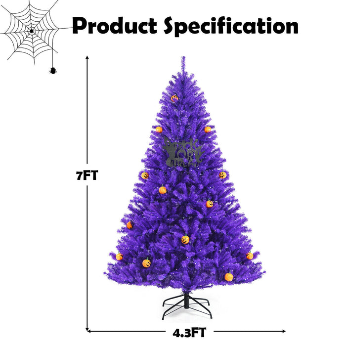 Artificial Prelit Purple Halloween Tree with Orange Lights and Pumpkin Ornaments-7'